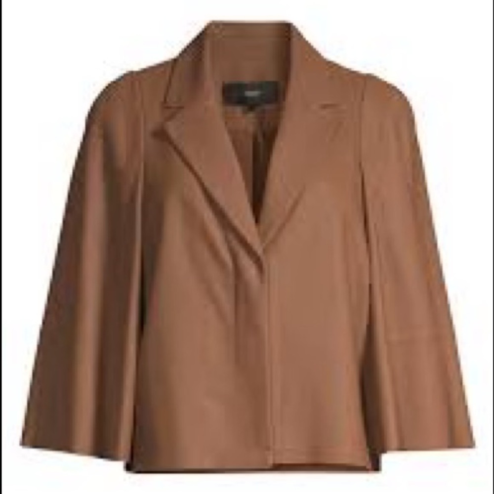 100% leather cropped jacked with flared sleeve/hem. NWT never worn.